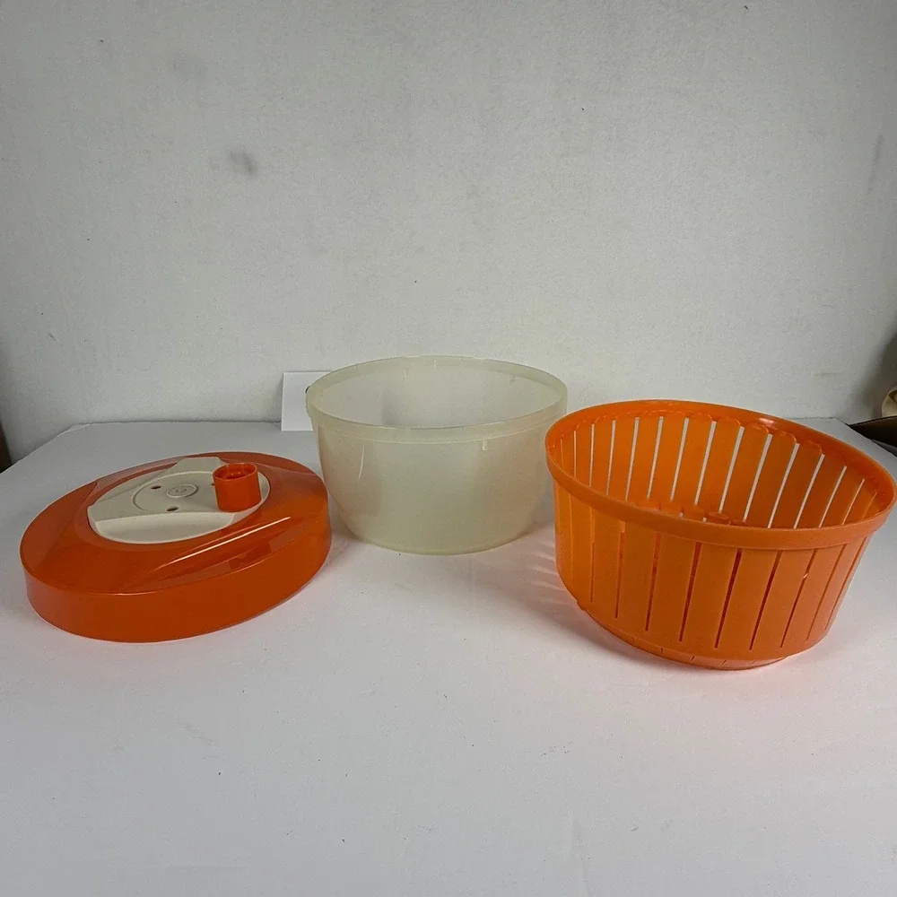 Vintage Triumph Salad Spinner Orange Cream Kitchen Tool S-3